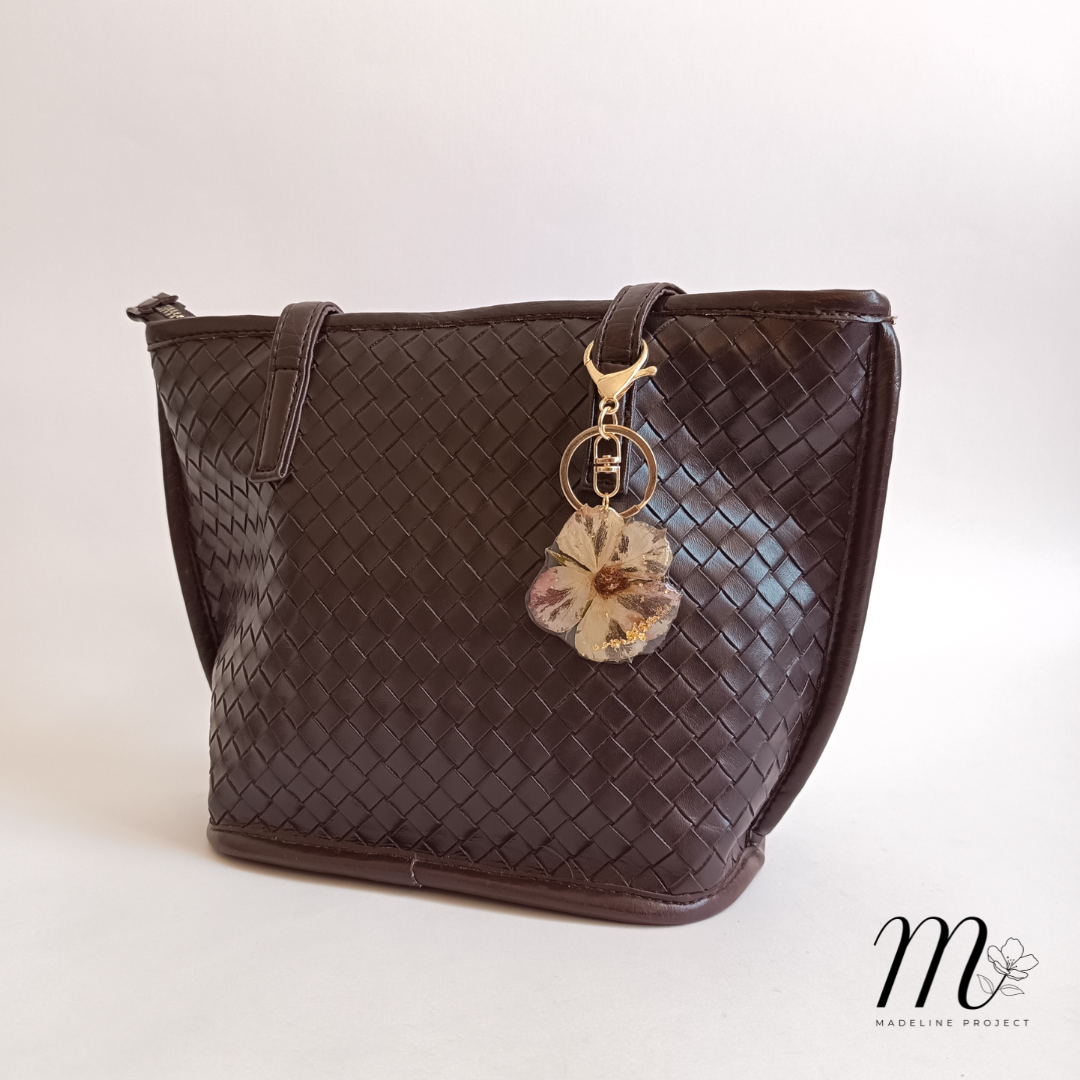 Pink Rose Preserved Flower Resin Keychain