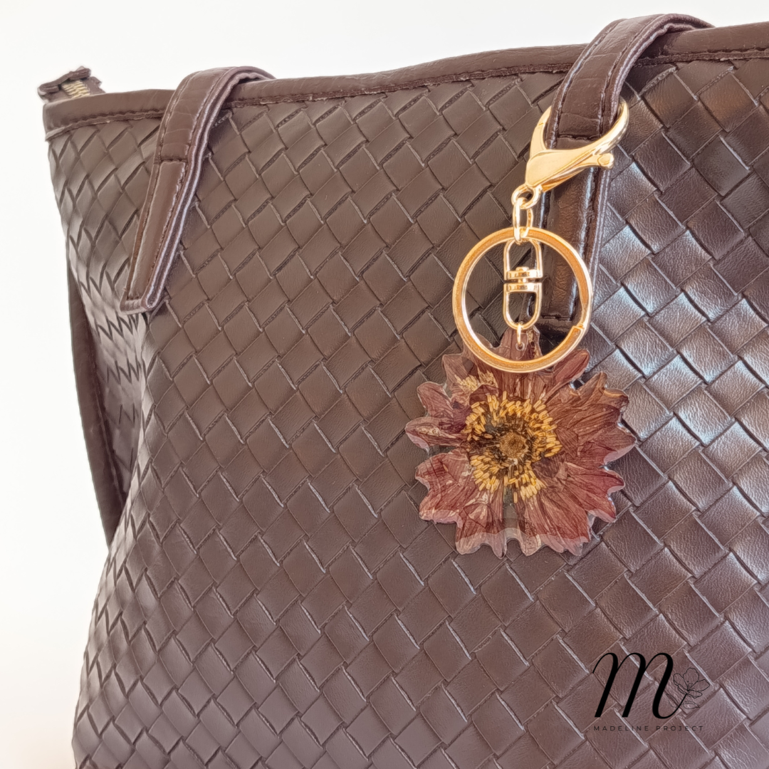 Maroon Chrysanthemum Preserved Flower Resin Keychain