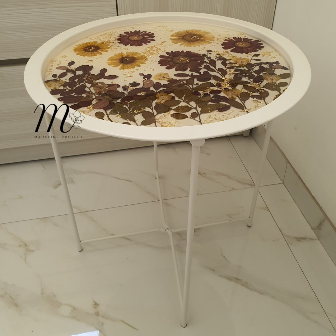 Pressed Flower Resin Table – Custom Bouquet Design with Metal Frame