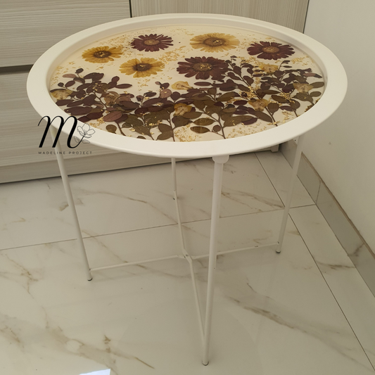 Pressed Flower Resin Table – Custom Bouquet Design with Metal Frame