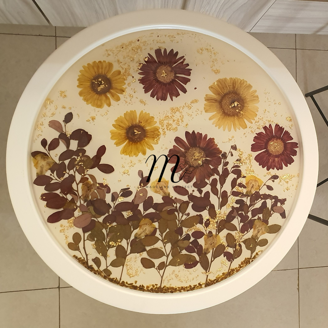 Pressed Flower Resin Table – Custom Bouquet Design with Metal Frame