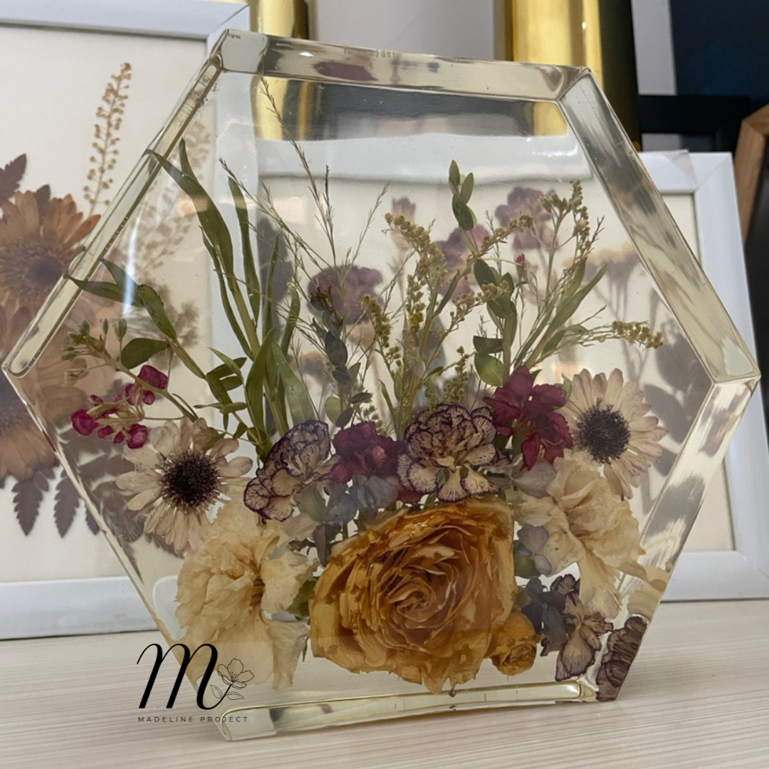 Hexagon Display Block – Custom Bouquet Resin Keepsake