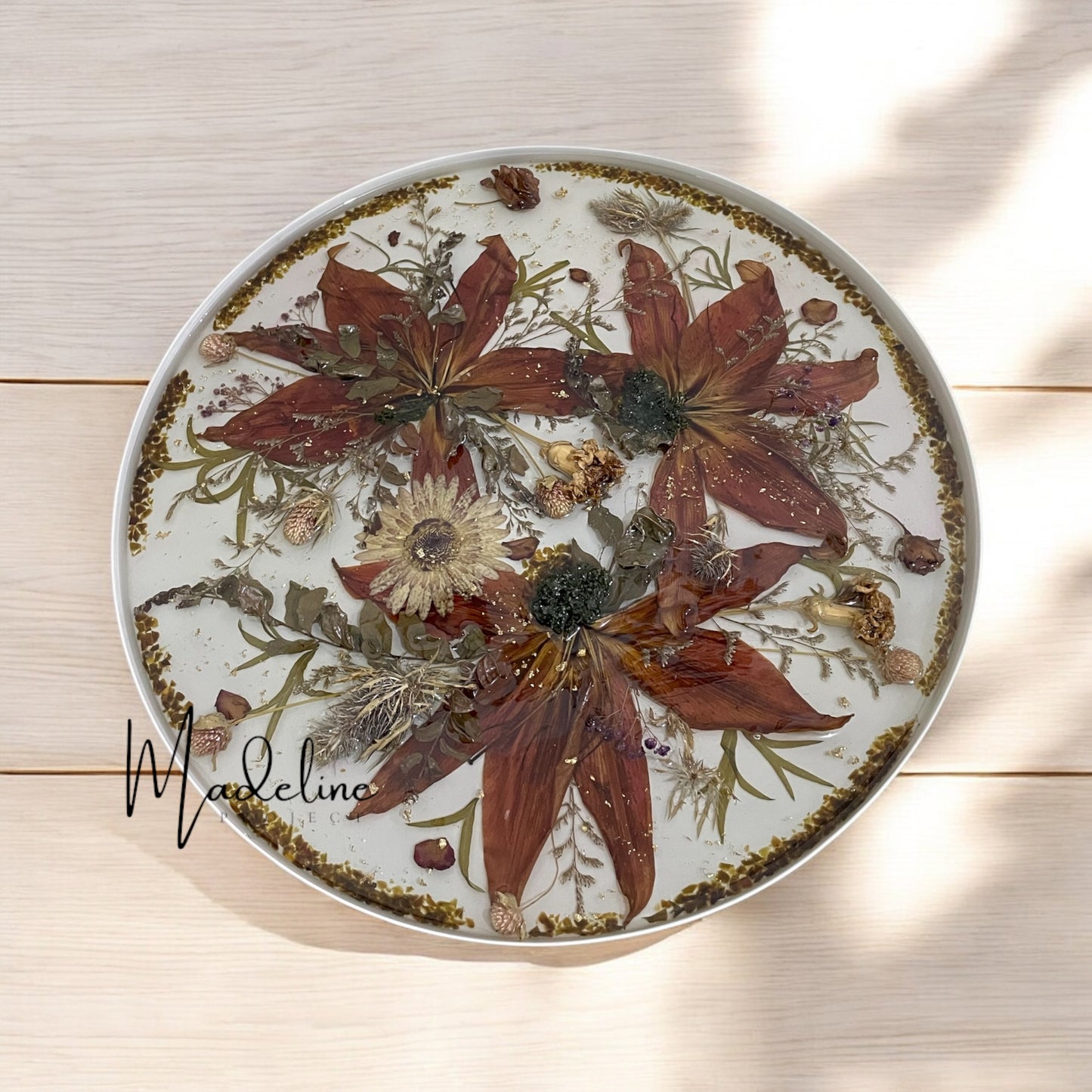 Floral Custom Resin Table with Steel Frame Base- Pressed Flowers Keepsake