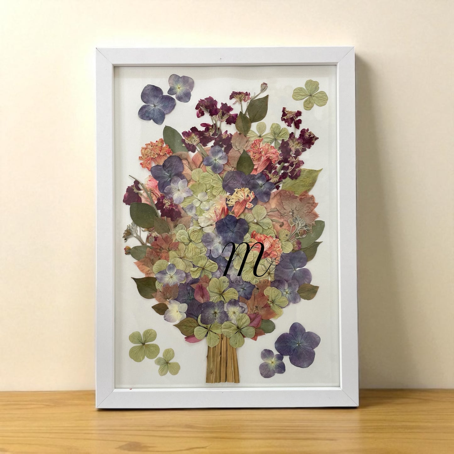 Pressed Flower Keepsake Frame – Custom Bouquet Memorial with Photo & Personal Note (5 Frame Colors)