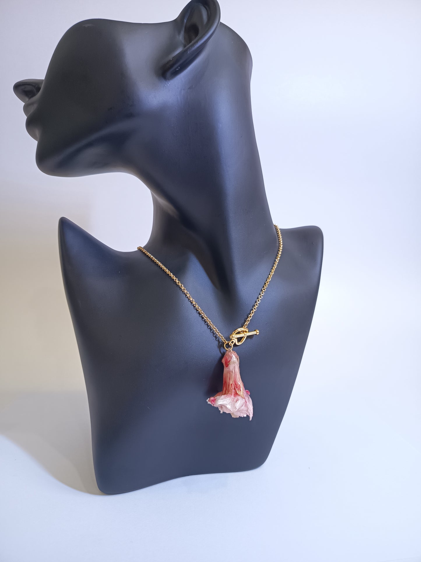 Real Carnation Flower With Gold Filled Necklace