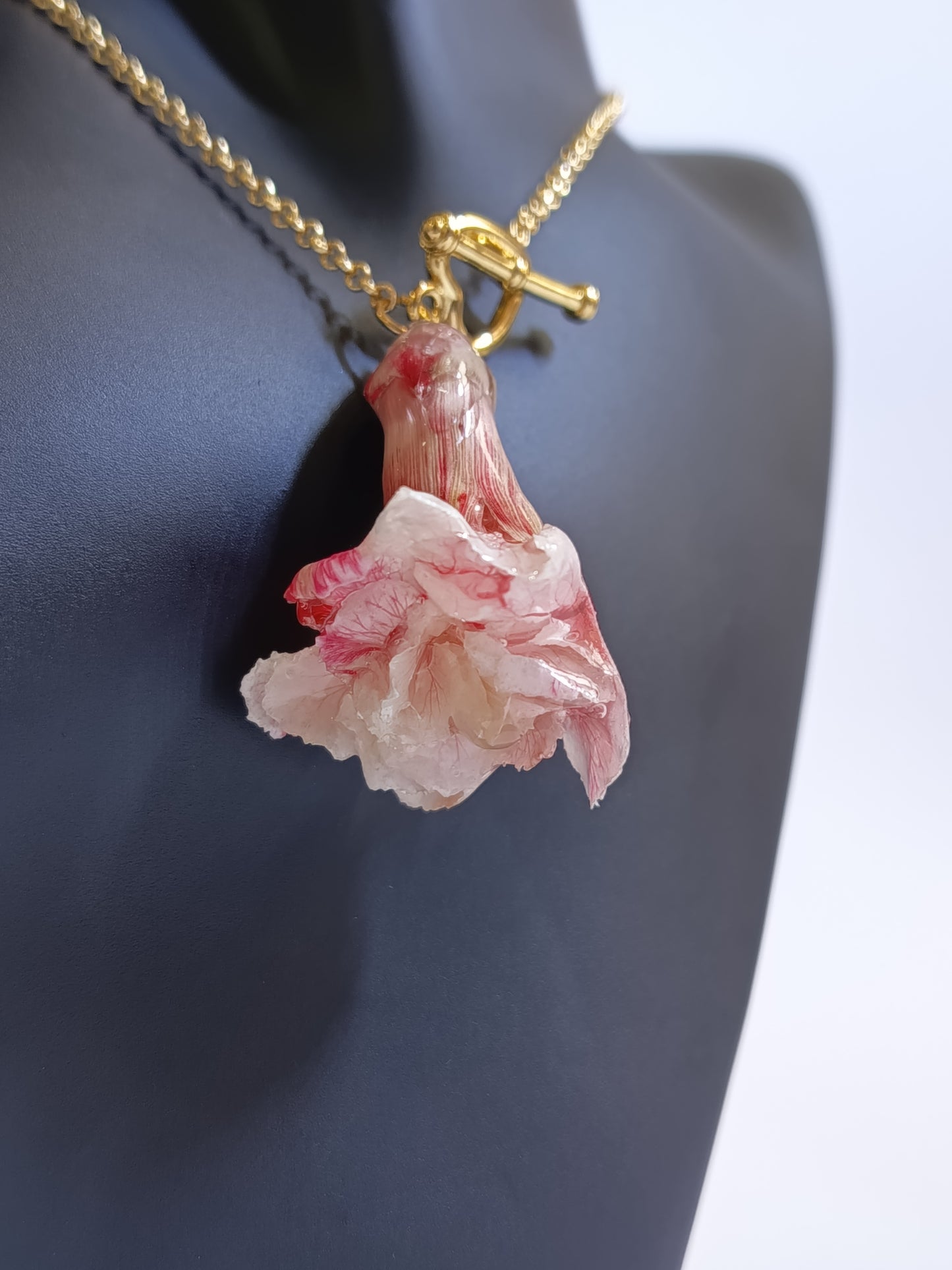 Real Carnation Flower With Gold Filled Necklace