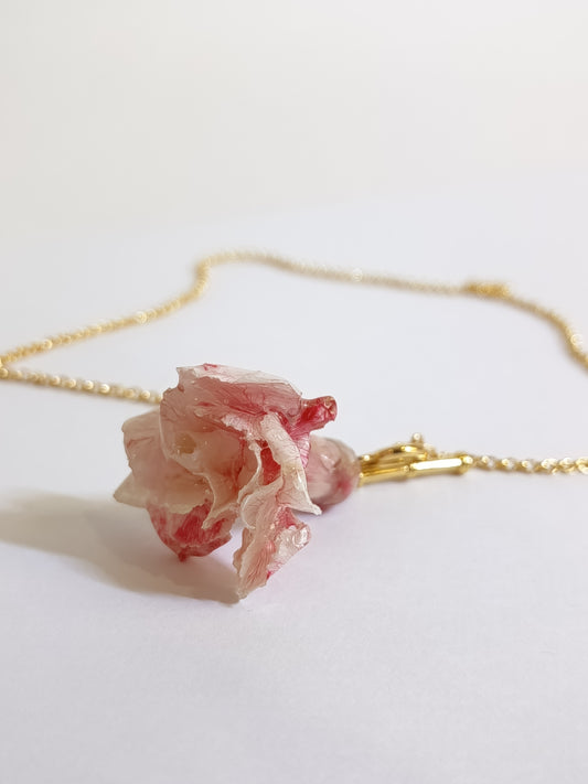 Real Carnation Flower With Gold Filled Necklace