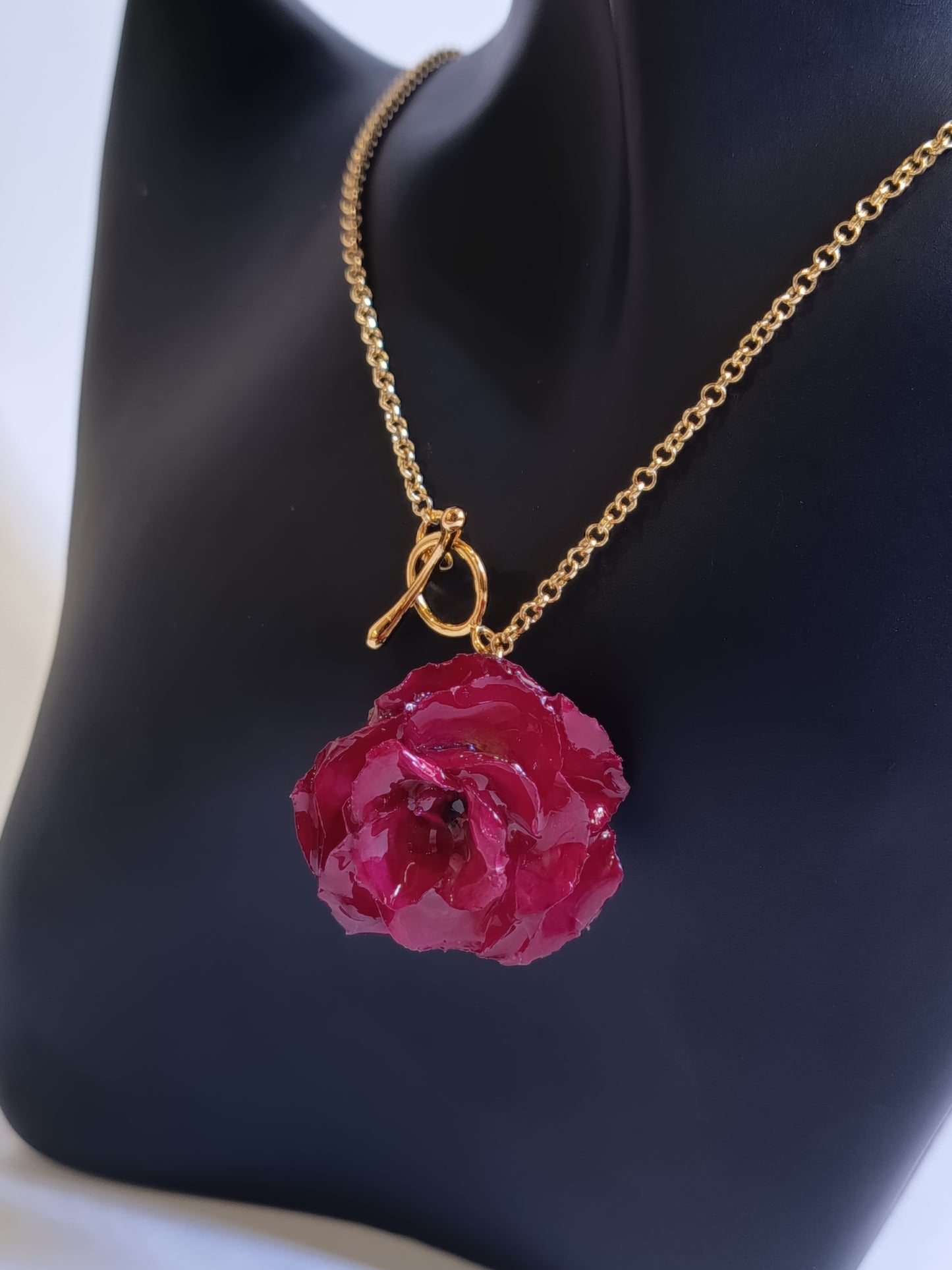 Real Red Baby Rose Necklace With Resin And Gold Filled Chain
