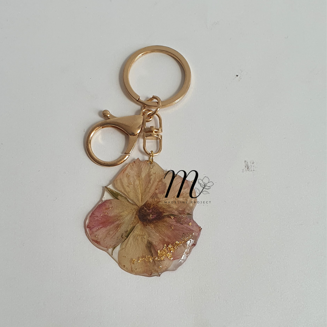 Pink Rose Preserved Flower Resin Keychain