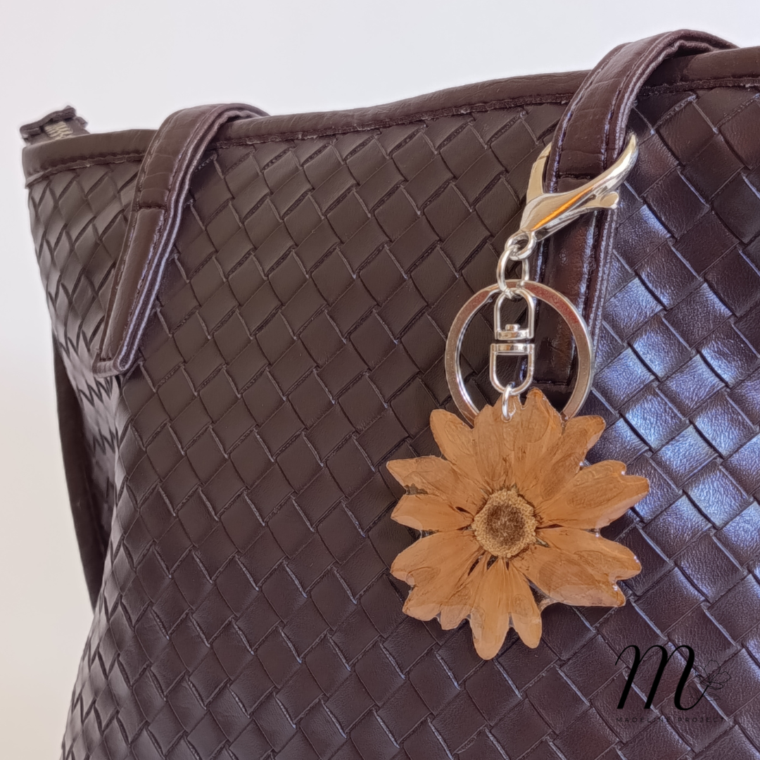 Brown Chrysanthemum Preserved Flower Resin Keychain