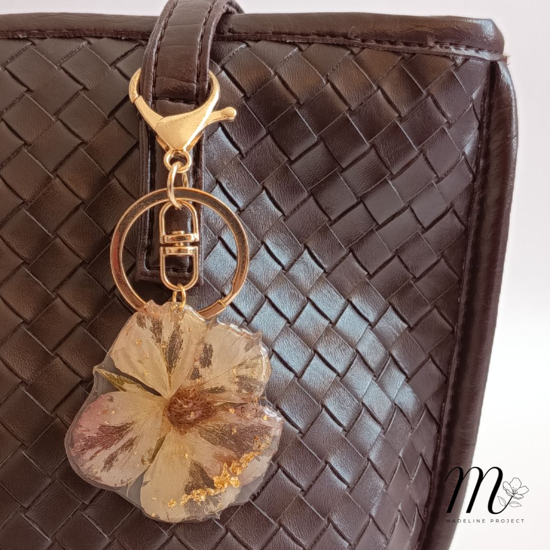 Pink Rose Preserved Flower Resin Keychain