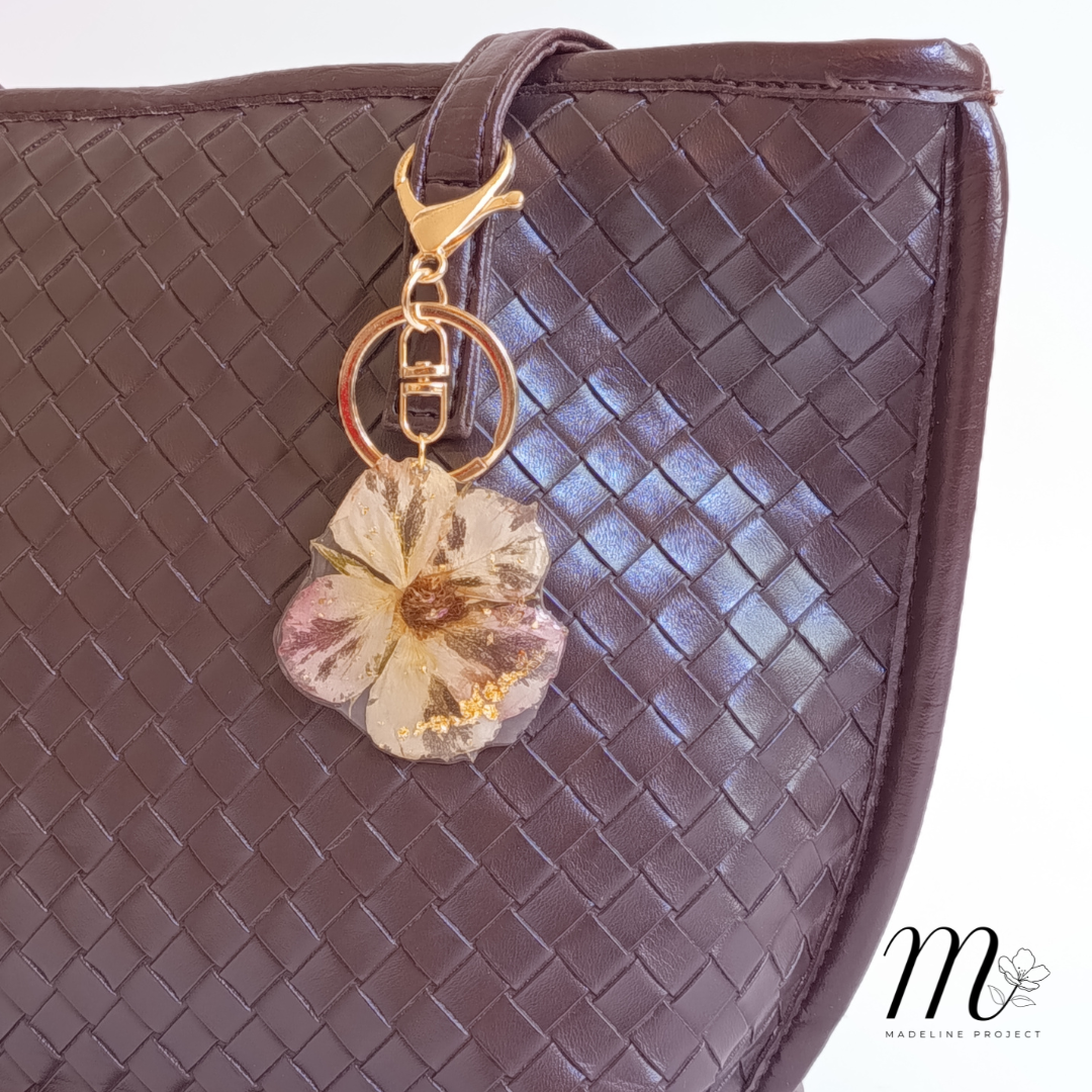 Pink Rose Preserved Flower Resin Keychain