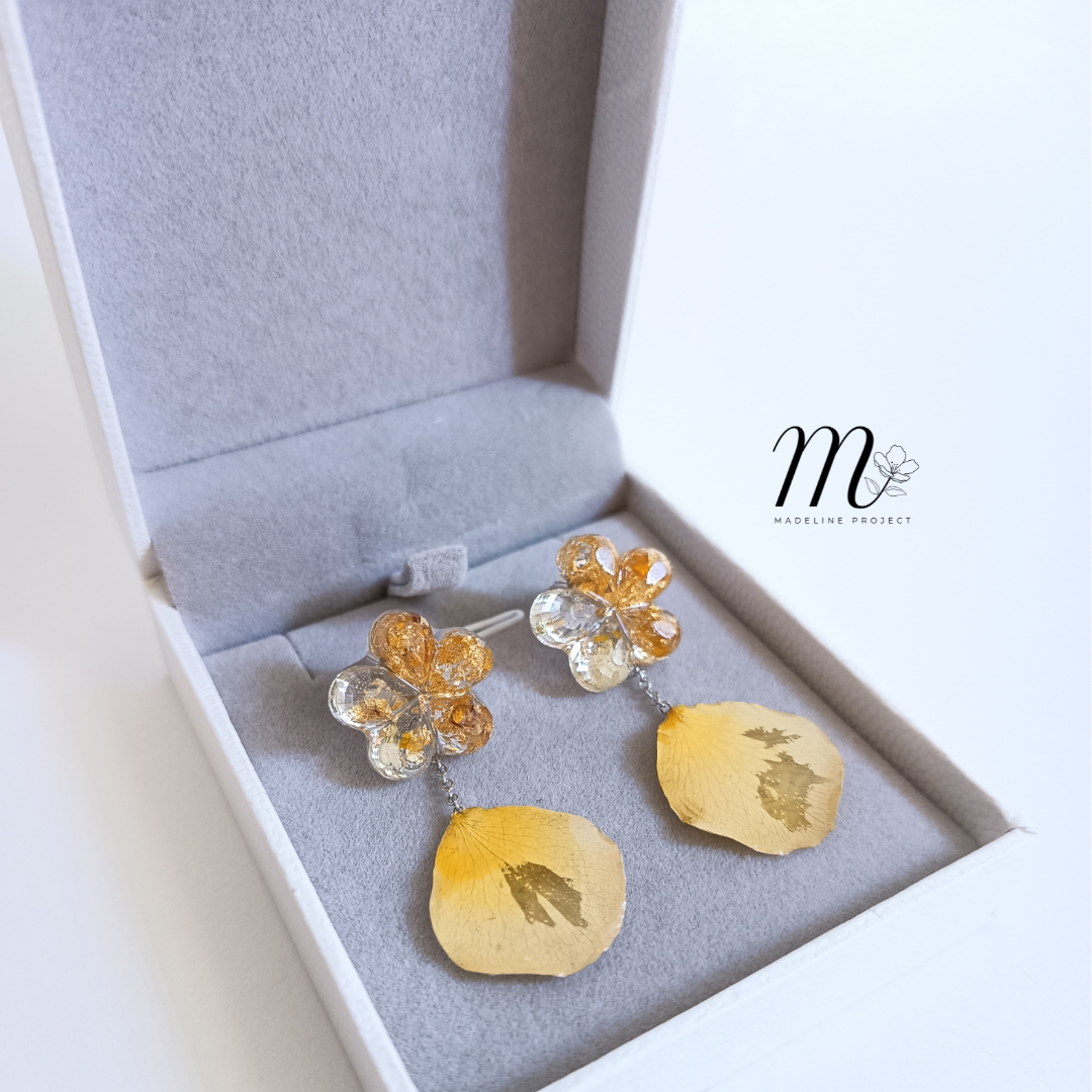 Crimson - Real Yellow Rose Petal Earrings