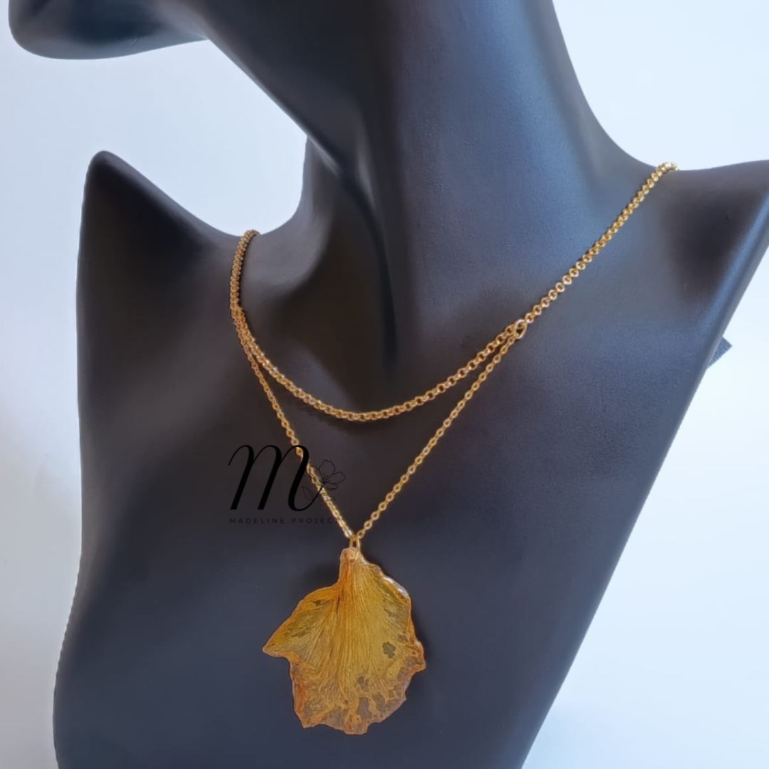 Real Yellow Cotton Flower in Resin Necklace – Gold Filled Chain
