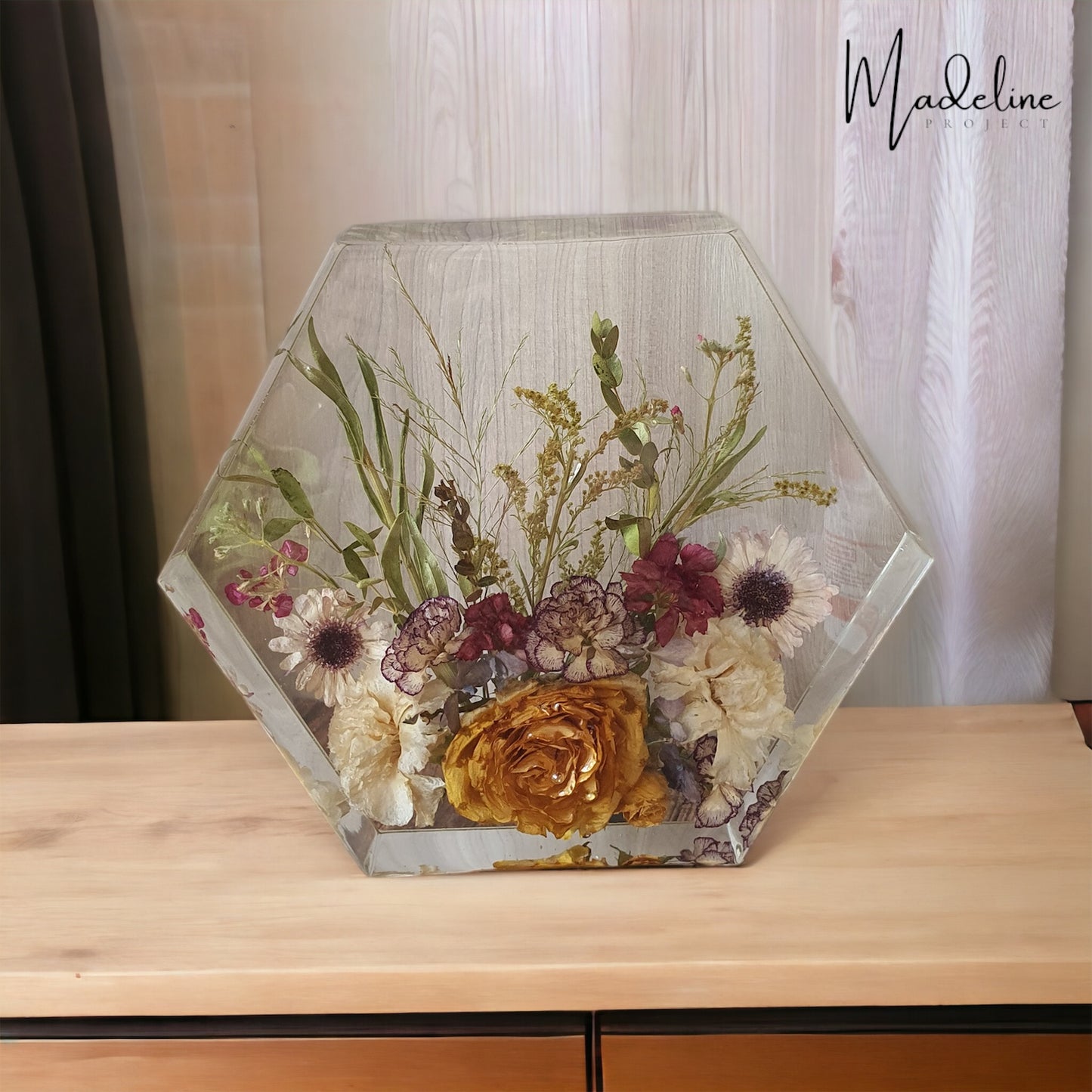 Hexagon Display Block – Custom Bouquet Resin Keepsake