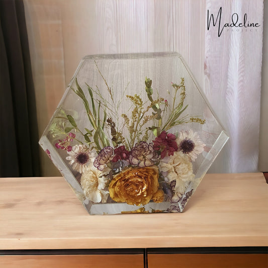 Hexagon Display Block – Custom Bouquet Resin Keepsake