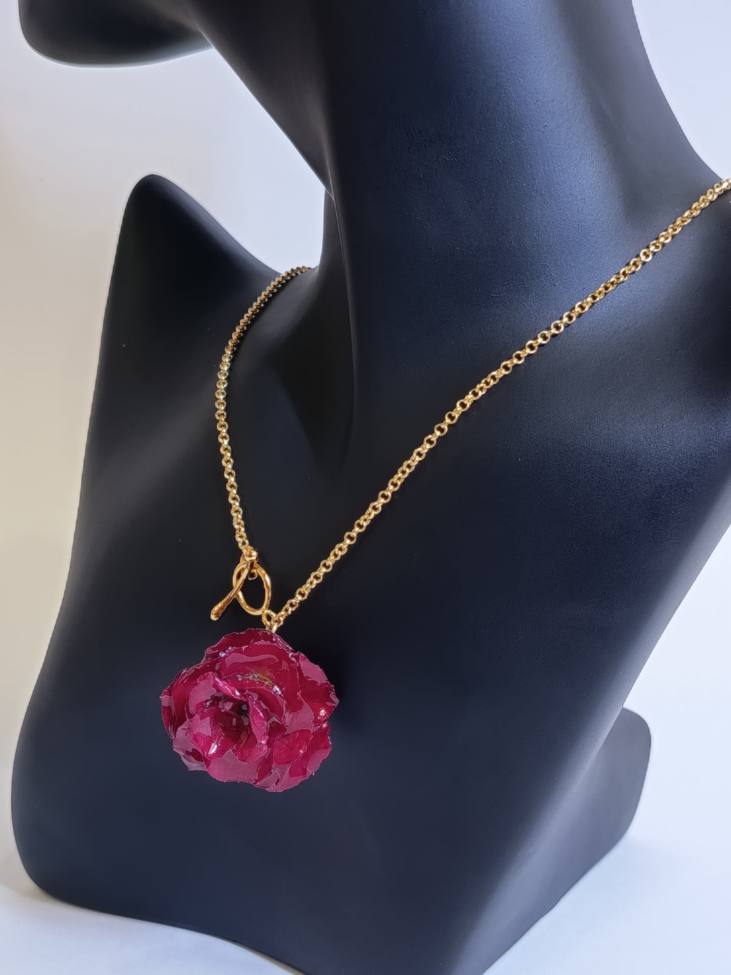 Real Red Baby Rose Necklace With Resin And Gold Filled Chain