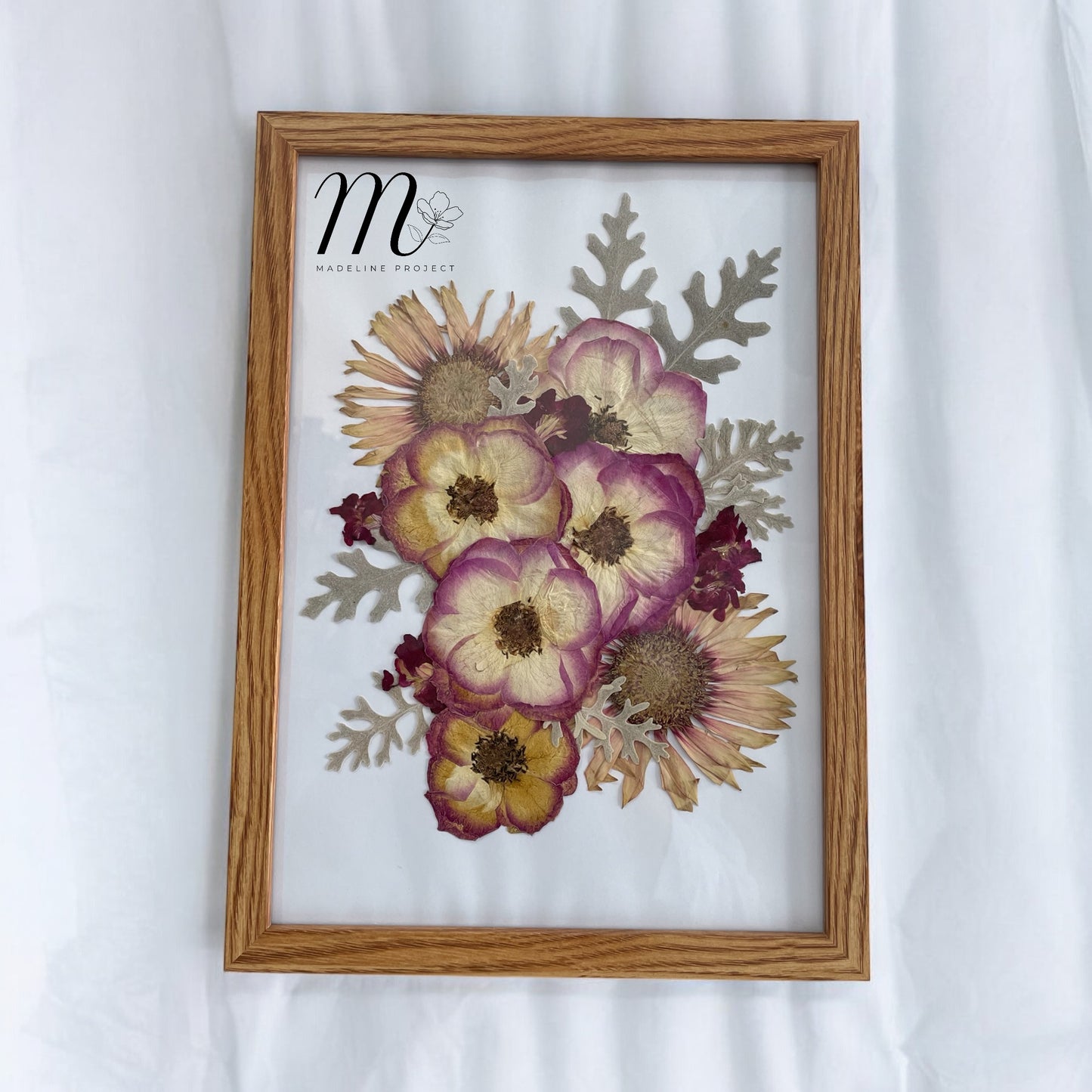 Pressed Flower Keepsake Frame – Custom Bouquet Memorial with Photo & Personal Note (5 Frame Colors)