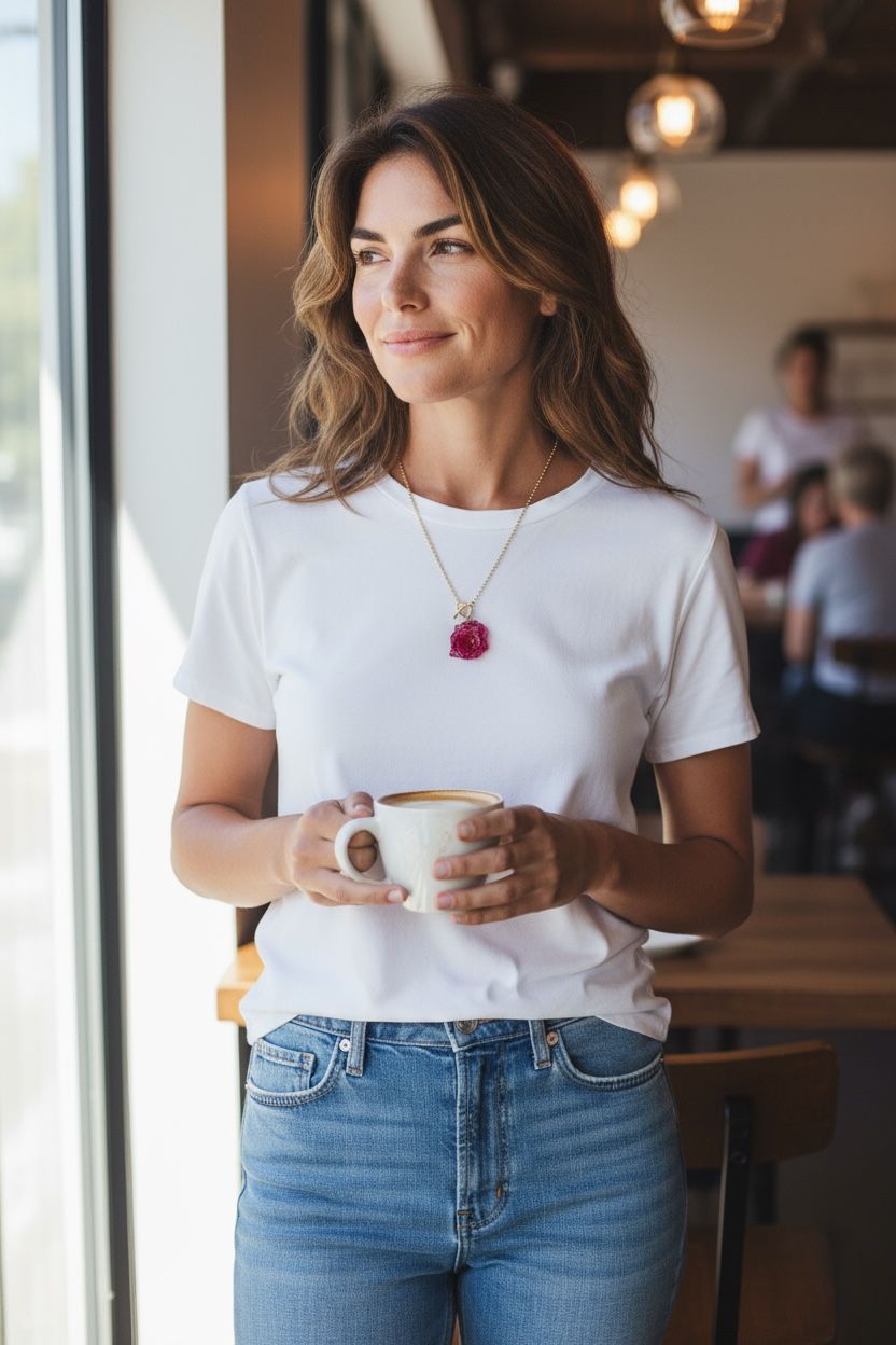 Real Red Baby Rose Necklace With Resin And Gold Filled Chain